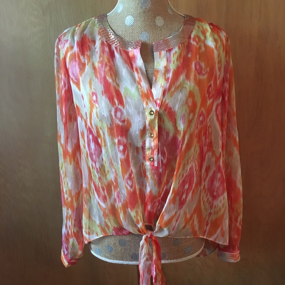 🌹3/$25🌹Chico’s Chiffon Tie Front Blouse, LP